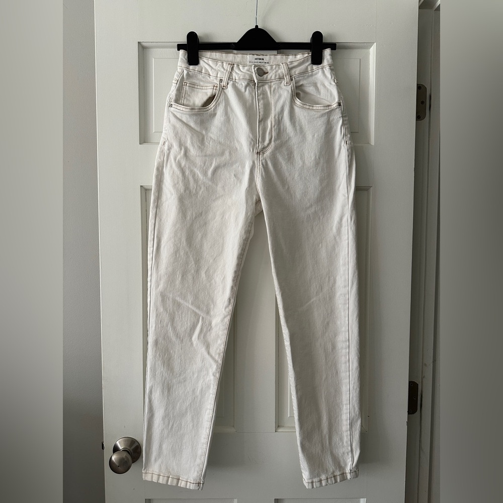 Cotton On White Denim Stretch High Rise Mom Jean Pants